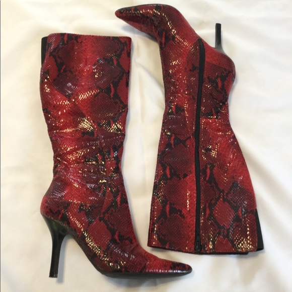 Nine West Shoes - Nine West Red/Black Snakeskin Boot Heels 7.5M